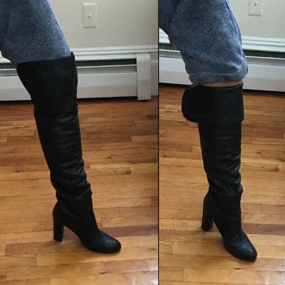 Zara Thigh high black leather boots